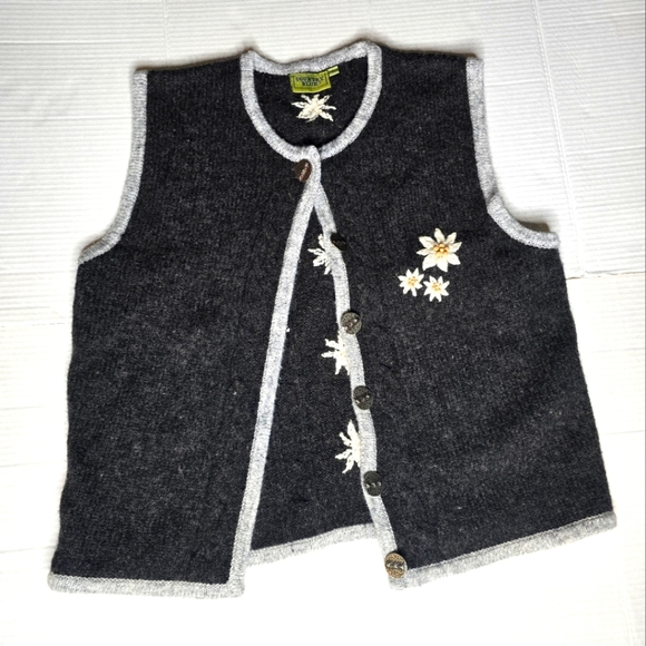 Vintage Country Blue Vest with Floral Accents - Picture 1 of 3